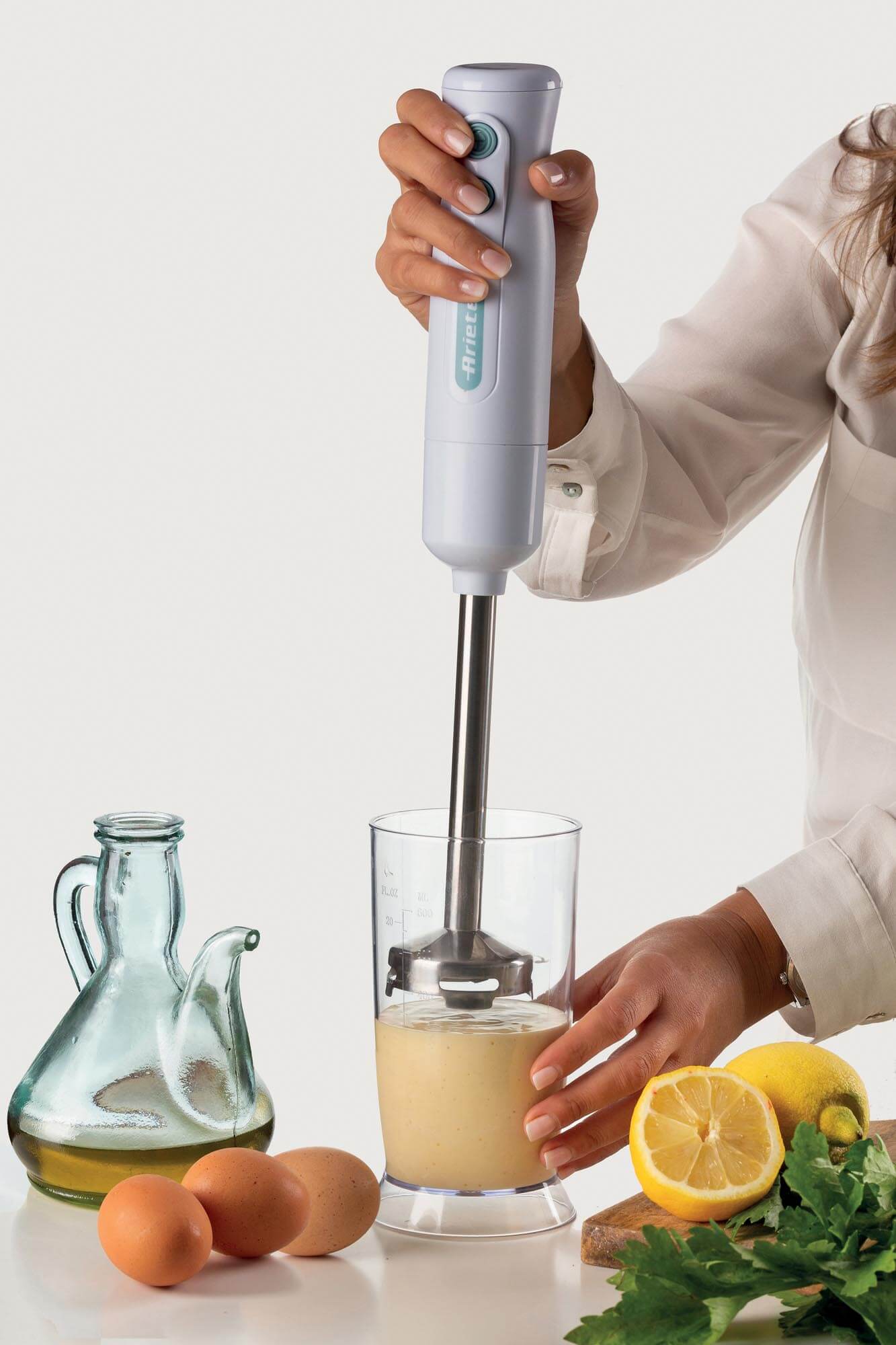 Frullatore a immersione Ariete Breakfast 3in1 con tritatutto e frusta, colore bianco e verde acqua