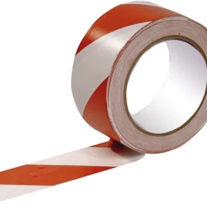 Nastro Segnaletico Adesivo Bianco-Rosso in PVC, H 50mm x 30m