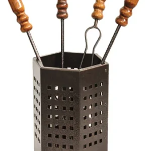 Set Camino in Ferro Battuto 5 Pezzi con Cesto Esagonale